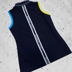 極美品 DECEMBERMAY GOLF モックシャツ メッシュノースリーブ ワッフルメッシュ モックネック マルチカラー 配色 ロゴテープ ネックロゴ レディース ブラックのサムネイル