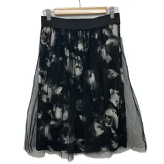 LANVIN COLLECTION(ランバンコレクション) ロングスカート サイズ40 M レディース美品  - 黒×白 メッシュ/ウエストゴム/花柄のサムネイル