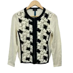 LANVIN COLLECTION(ランバンコレクション) カーディガン サイズ40 M レディース美品  - 白×黒 長袖/レースのサムネイル