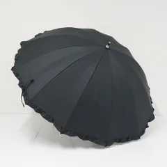 完全遮光 日傘 UVO Wpc. ウーボ USED美品 無地 晴雨兼用 フリル ブラック 12本骨 UV 遮光 遮熱 最強の日傘 UPF50+ 55cm Z4011のサムネイル