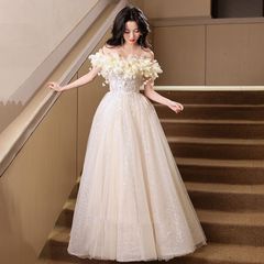 純白オフショルダー2WAYデザイン高級ウエディングドレス7号9号11号