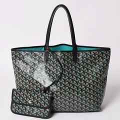 GOYARD ゴヤール トートバッグ サンルイPM クレール ヴォア 茶色 青 ブラック ブルー PVC シルバー金具 美品 中古 4a002838