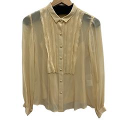 FOXEY プリーツノースリーブブラウス グレージュ シフォン38 M 上品美 