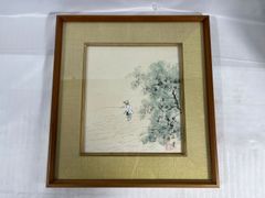 酒井抱一『あやめとおしどり』アートポスター 木製額付 約108×68cm