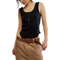 フリーピープル レディース トップス タンクトップ Free People Bryson Henley Top Womens Black ブラックのサムネイル