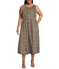 スカイズアブルー レディース トップス ワンピース ミディワンピース プラスサイズ プリント ミディ ノースリーブ Skies Are Blue Plus Size Animal Printed Sleeveless Drop Waist Poplin Mid