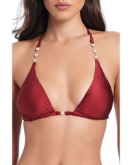 Red Carter Women's Swimsuit Top Only - Red Carter Embellished Classic Triangle Bikini Top Shiraz