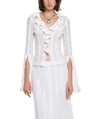 アナスイ レディース トップス シャツ フラワー柄 フリル ブラウス レース フラワー Anna Sui Floral Ruffle Stretch Lace Blouse Cream クリームのサムネイル