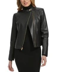 コールハーン レディース アウター ジャケット・ブルゾン レザー Cole Haan Racer Leather Jacket Black ブラックのサムネイル
