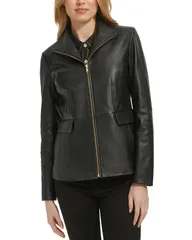 コールハーン レディース アウター ジャケット・ブルゾン レザー Cole Haan Leather Jacket Black ブラックのサムネイル