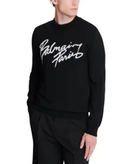 バルマン メンズ アウター ニット・セーター ウール Merino Wool Blend Balmain Parisweater BlackWhite ホワイトのサムネイル