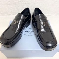 美品 プラダ チョコレート ブラッシュドレザー ローファー 25.5cm
