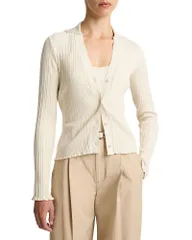 ヴィンス レディース アウター カーディガン リブニット ポロシャツ セーター ニット Vince Rib Knit Polo Cardigan Sweater Flaxのサムネイル