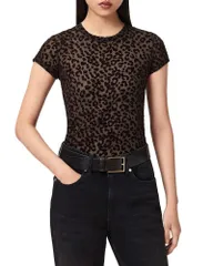 オールセインツ レディース トップス Tシャツ メッシュ ALLSAINTS Ellie Mesh Tee Brown Flock ブラウンのサムネイル