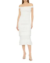 ミリー レディース トップス ワンピース フリル ミディ MILLY Maven Ruffle Midi Dress Ecru エクリュのサムネイル