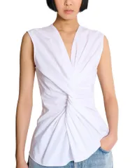 バルマン レディース トップス シャツ ドレープ ノースリーブ コットン Balmain Draped Sleeveless Cotton Poplin Shirt White ホワイトのサムネイル