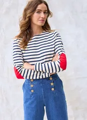 セイントジェームス レディース トップス シャツ Saint James VAUJANY Striped Shirt witheart Elbow Patches EcruNavy エクリュのサムネイル