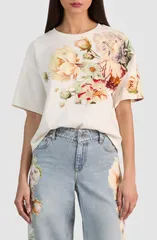 アリス アンド オリビア レディース トップス シャツ Alice Olivia Evan Appliqu Oversize TShirt Ecru Multi エクリュのサムネイル