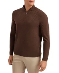 テッドベーカー メンズ アウター ニット・セーター ハーフジップ Ted Baker T Stitch Quarter Zipullover Sweater Brown ブラウンのサムネイル