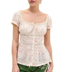 アーバンアウトフィッターズ レディース トップス シャツ ブラウス BDG Urban Outfitters Woven Faye Blouse Pink Floral ピンクのサムネイル