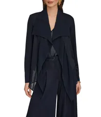 ダナキャラン レディース アウター コート フリル ジャケット Donna Karan Mixed Media Ruffle Front Long Sleeve Jacket Nightfallのサムネイル