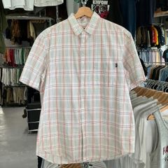 ステューシー 半袖シャツ S チェック グリーン ロゴタグ STUSSY 古着