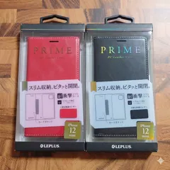 iPhone 12 mini  薄型PUレザーフラップケース 耐衝撃ソフトケース「PRIME」 手帳型カバー 側面マグネット固定 ストラップホール付き レッド／ブラック