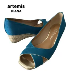 【artemis by DIANA/アルテミス バイ ダイアナ】ウェッジサンダル オープントゥパンプス クロスデザイン ジュートウェッジ グリーン系 ブルー系 ウエッジ（中古）のサムネイル