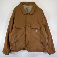 古着 カーハート Carhartt ダック ジャケット 中綿 フルジップ ワンポイント ロゴ 大きいサイズ 3XL  ブラウン系 メンズ