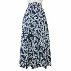 ケイトスペード KATE SPADE 小さいサイズ ロングスカート フレア バタフライ 蝶々 総柄 XXS 150/58A ネイビー ホワイト ベルト欠損 Xのサムネイル