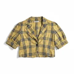 ジバンシー Givenchy ジャケット レトロ タータンチェック柄 パフスリーブ 麻 絹 肩パッド ネイビー マスタード系 17サイズ 998911のサムネイル