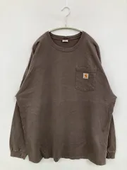 Carhartt カーハート Tシャツ/カットソー XL ブラウン 無地 ワンポイント ブランドロゴ ミドル丈 長袖 クルーネック(丸首) メンズ レディース