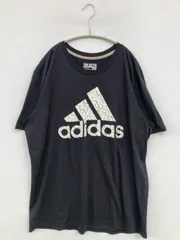 adidas アディダス Tシャツ/カットソー XL/TG ブラック 前面プリント バックプリント ブランドロゴ ミドル丈 半袖 クルーネック(丸首) メンズ レディース