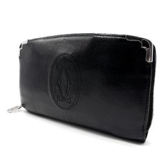【良品】CARTIER カルティエ 長財布 ロングウォレット レザー 革 ブラック 黒色 ロゴ型押し ユニセックス 男女兼用 メンズ レディース