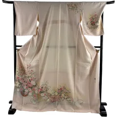 訪問着 身丈173cm 裄丈67.5cm L 袷 松井青々 落款 花車 金彩 ぼかし 薄ピンク 正絹 逸品 【中古】のサムネイル