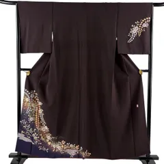 付下げ 身丈157cm 裄丈65.5cm M 袷 翠山工房 やまと 落款 辻が花 うさぎ 金彩 ぼかし 焦茶色 正絹 名品 【中古】のサムネイル