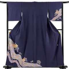 付下げ 身丈157.5cm 裄丈64.5cm M 袷 翠山工房 やまと 落款 辻が花 流水 縮緬 濃紫 正絹 名品 【中古】のサムネイル