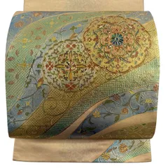 袋帯 名品 華文 花唐草 螺鈿 金彩 金色 お太鼓柄 正絹 【中古】