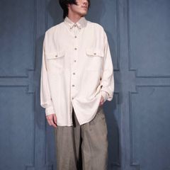 MHM【天然シェル】ギャバジン　レーヨン混オープンカラーシャツ　ホワイト ヴンテージ【天然シェル】ギャバジン レーヨン混オープンカラーシャツ