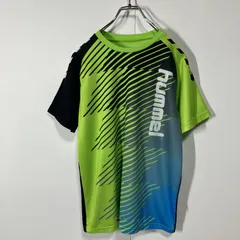 hummel ヒュンメル ロゴ 切替 グラデーション アート クルーネック ラグラン 裏メッシュ ドライ 半袖 Tシャツ イエローグリーン ブラック ブルー ホワイト 160のサムネイル