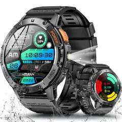 スマートウォッチ 【2025革新モデル 軍用規格&防水防塵耐衝撃】1.43インチAMOLED高精度画面 懐中電灯付き 通話機能付き 530mAh長持ちバッテリー iphone対応 アンドロイド対応 メッセージ通知 音楽再生 音声アシスタント  a6c2d1f1