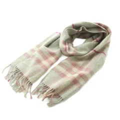 バーバリー BURBERRY マフラー カシミヤ チェック柄 フリンジ 168×30cm グレー ピンク /MI ■OSのサムネイル
