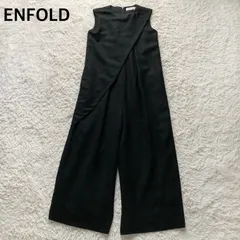 エンフォルド ENFOLD コットン オールインワン サロペット ジャンプスーツ ノースリーブ アシンメトリー ドレープ ワイド 黒 ブラック 38 M モード 上品 きれいめ オケージョン フォーマル お呼ばれ エレガント リラックス 大人 良品のサムネイル