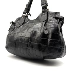 一点物 FURLA フルラ クロコ型押し 本革 トートバッグ 黒 大容量 