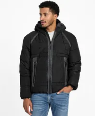ゲス メンズ アウター ジャケット・ブルゾン GUESS Mens Hooded Ripstopuffer Jacket Jet Black ブラックのサムネイル