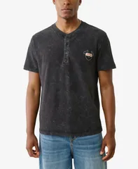 トゥルーレリジョン メンズ トップス Tシャツ True Religion Mens Short Sleeve Pique Mineral Patch TShirt Jet black ブラック