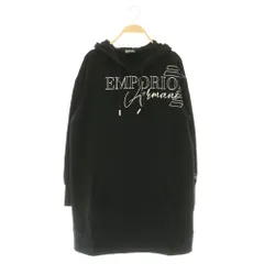 エンポリオアルマーニ EMPORIO ARMANI プルオーバーパーカーワンピース ミニ 長袖 プリント 裏起毛 USA M ブラック /MY ■OSのサムネイル