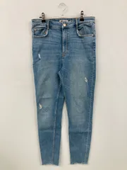 ZARA ザラ デニムパンツ EUR 44/USA 12/MEX 34 ブルー フルレングス 無地 スキニー・タイト テーパード ハイウエスト ヴィンテージ クラッシュ・ダメージ レディース