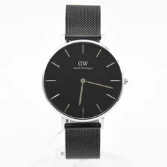 美品 Daniel Wellington ダニエルウェリントン ペティット アッシュフィールド シルバー ブラック 黒文字盤 36mm 2針 防水 ラウンド クォーツ ブラックメッシュ メンズ レディース ユニセックス DW00100308 電池交換済みのサムネイル