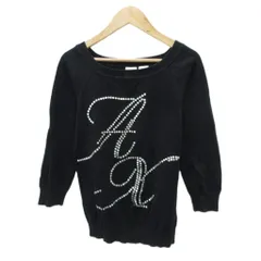 アルマーニエクスチェンジ A/X ARMANI EXCHANGE ニット セーター S 黒 ブラック ラウンドネック 七分袖 ラインストーン ロゴ /SM24 ■ECE003